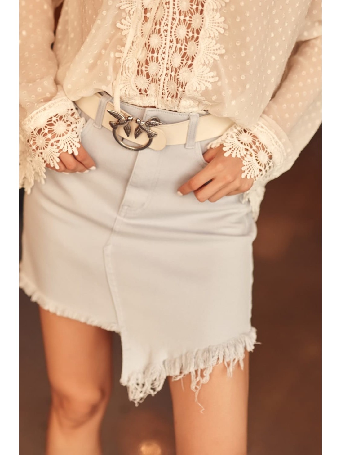 Denim skirt with frayed bottom, blue 5017 - Online store - Boutique